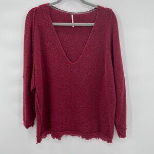 Free People Irresistible Fringe Trim Sweater Wine Women’s Size M